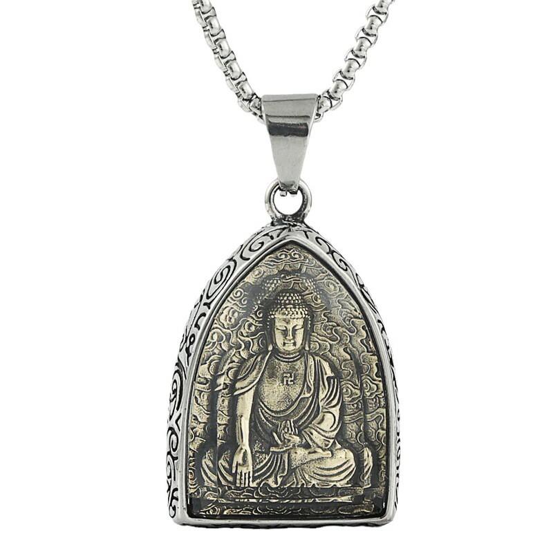 Titanium Steel Vintage Zodiac Guardian Deity Pendant Necklace Men Retro Stylish Charm With Chain Options