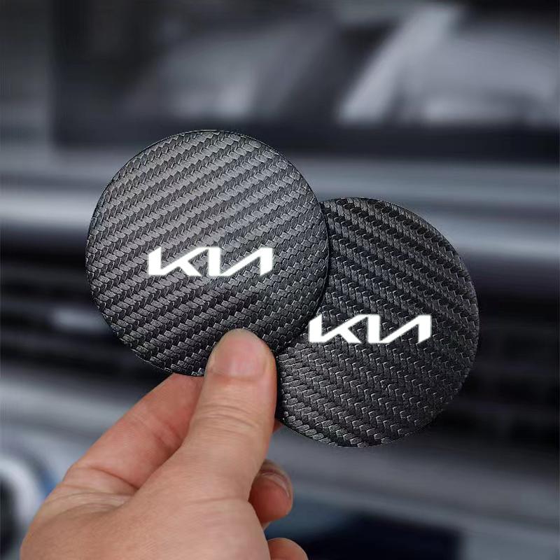 RRPM6 2 pieces carbon fiber leather coasters car water cup anti-slip mats car interior for new Kia Sportage 5 3 4 K7 K5 K8 K3 K9