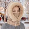 Women Winter Hat with Integrated Scarf Thick Warm Faux Fur Knitted Windproof High Elasticity Full Protection Outdoor Travel Cold Weather Cap