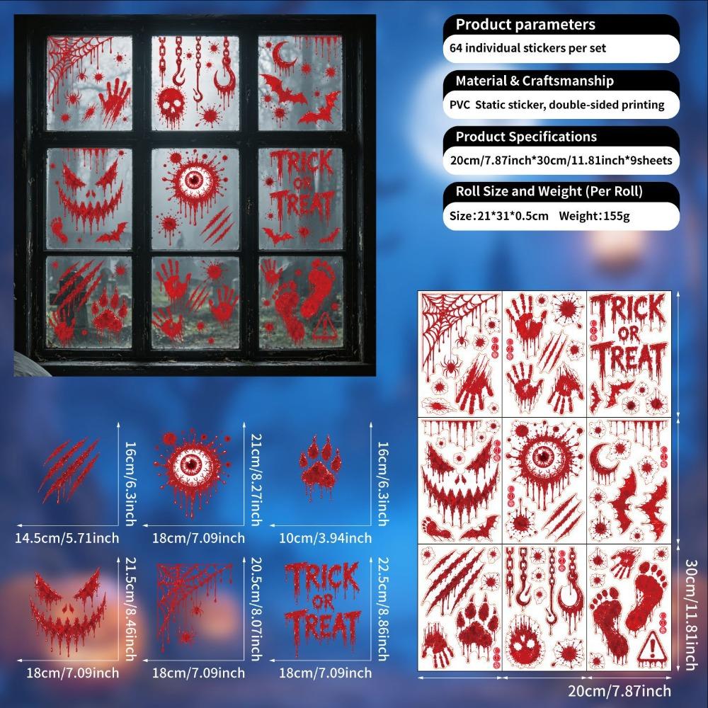 Reusable Halloween Window Stickers Scary Realistic Electrostatic Window Decals Home Decoration