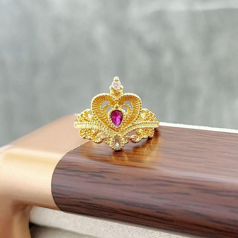 Средневековое Винтажное Легкое Роскошное Кольцо с Открытым Безелем и Короной из Бусин, Изысканное Французское Кольцо на Указательный Палец в Ретро Придворном Стиле с Цирконом