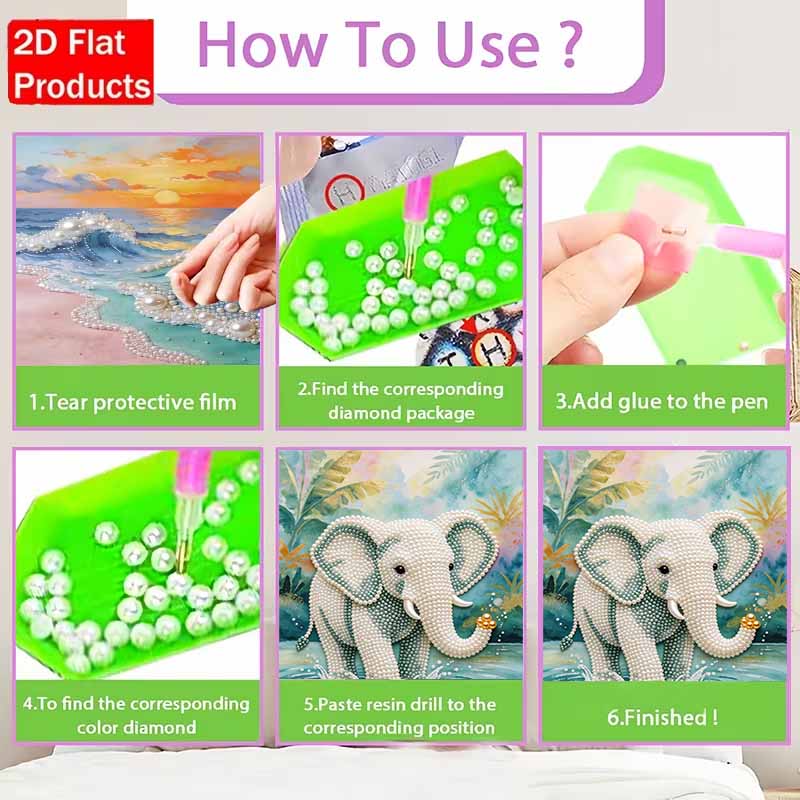 Animal Pearl Painting Handmade 5D DIY Elephant Water Splash Home Office Desktop Decoration Painting
