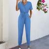 Women's Casual Short Sleeve V-Neck Intersection Jumpsuit