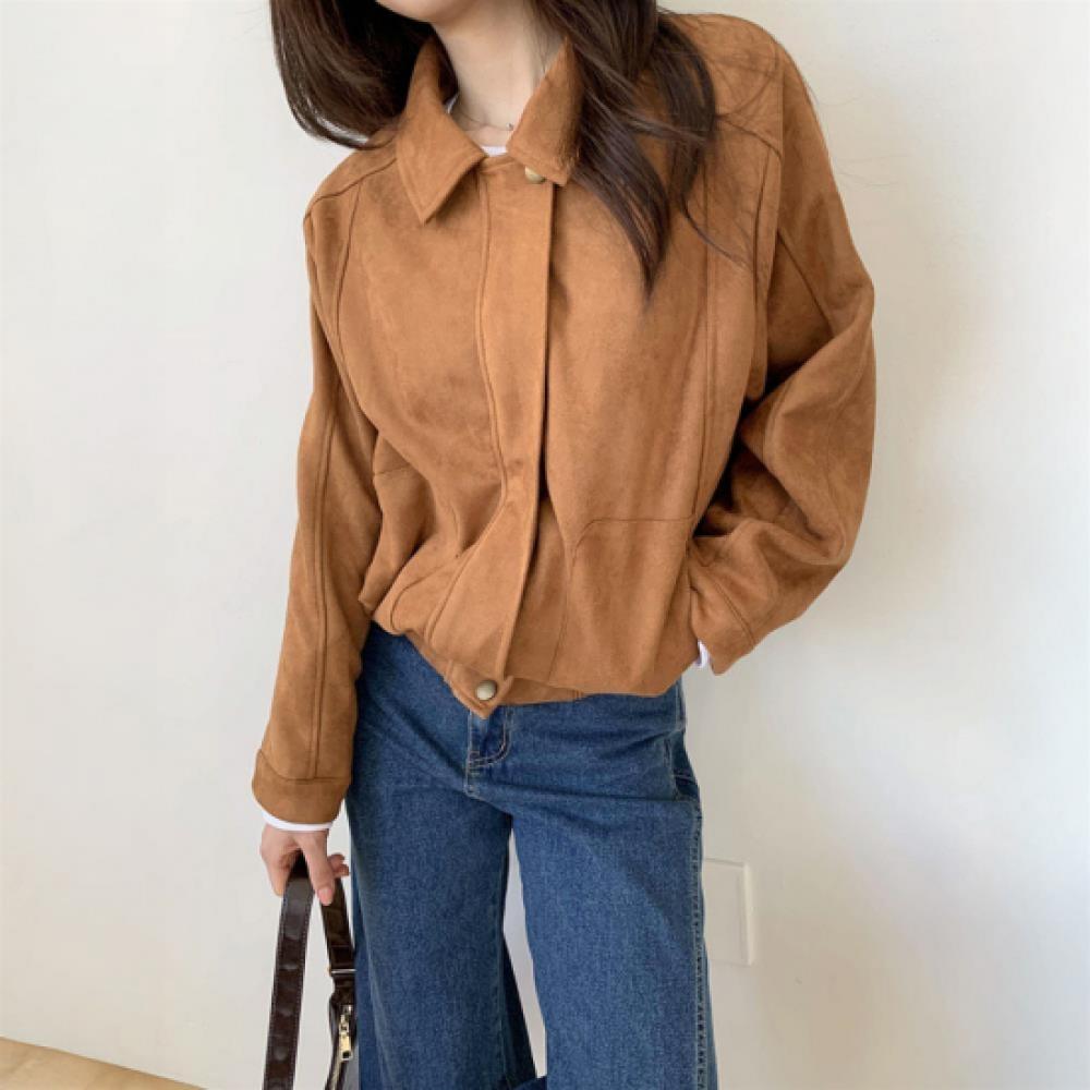 New Arrivals Open Run Women Suede Loose Fit Collar Neck Jacket