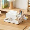 Plastic Rectangular Tissue Holder Large Capacity with Mobile Phone Stand Tissue Box Non-slip Stationery Holder for Home