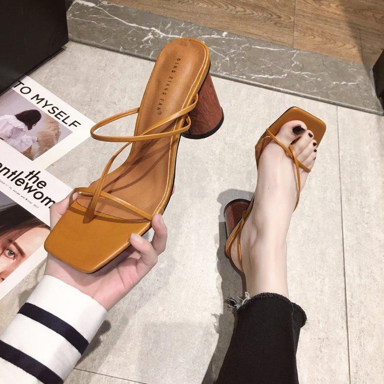 Туфли на деревянном каблуке женские сандалии винтажные квадратные носки узкие босоножки на высоком каблуке женские летние туфли женские