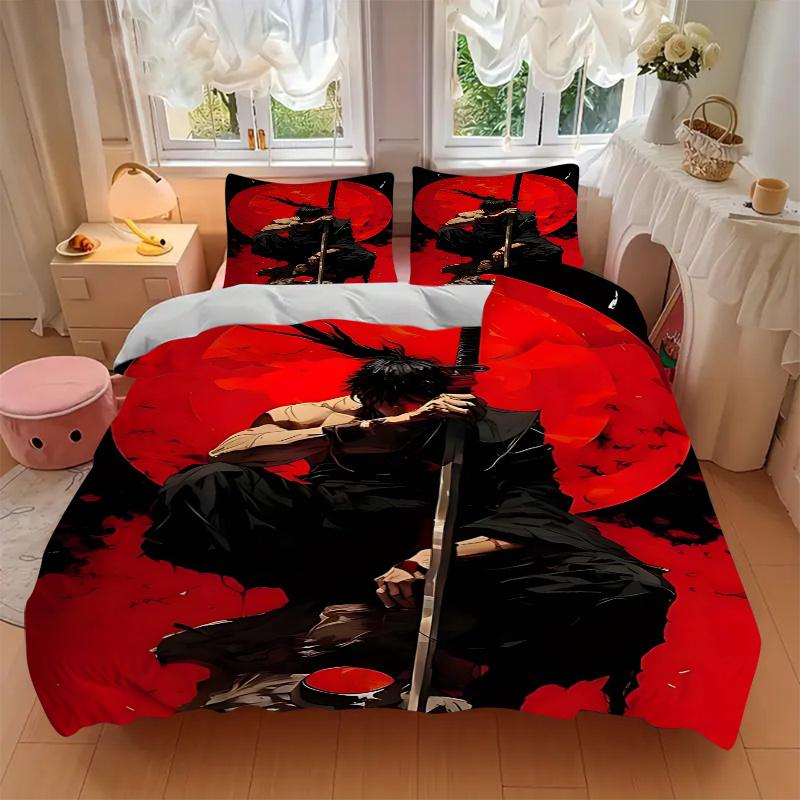 3pcs Anime Samurai Bedding Set - Includes One Quilt Cover and Two Pillowcases (No Core), Bedroom and Guest Room Decoration, Featuring an Anime Samurai