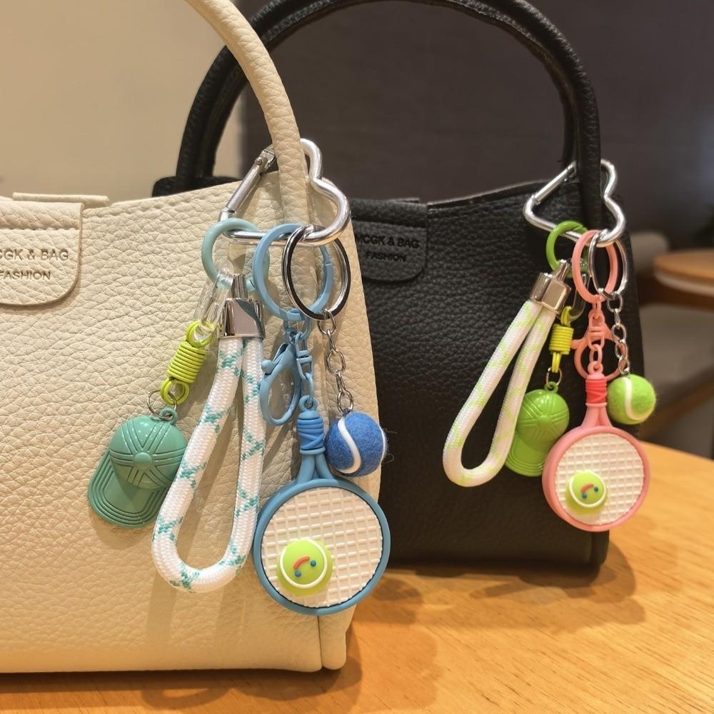 PVC Tennis Racket Keychain Baseball Cap Backpack Pendant Fashion Sports Accessory Gift Women Man