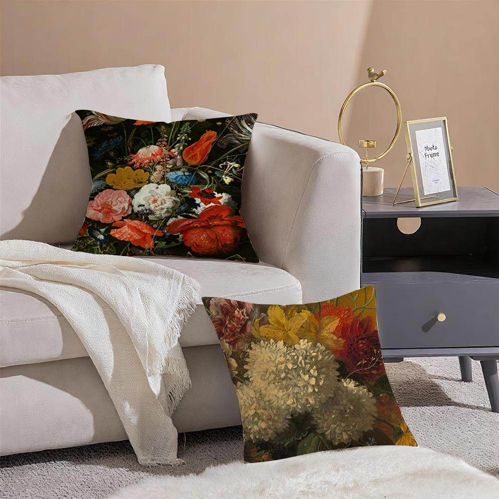 Fashion Casual Beautiful Oil Painting Flowers Cushion Cover Linen Pillowcase Soft For Sofa Bed Home Room Decor