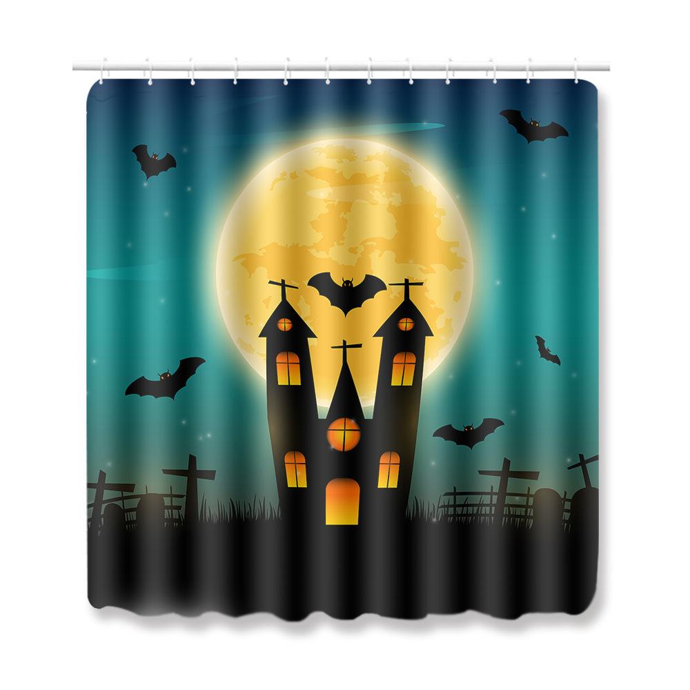 Halloween Shower Curtain Floor Mat Three-Piece Combination Set, Living Room Sand Absorbent Carpet, Bedroom Non-Slip Door Mat