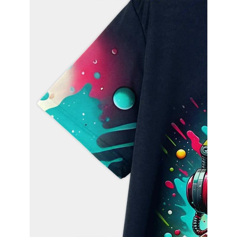 Summer Round Neck 3D Astronaut Graphic Printed Top Fashionable Casual Short Sleeved Children's Boy T-shirts