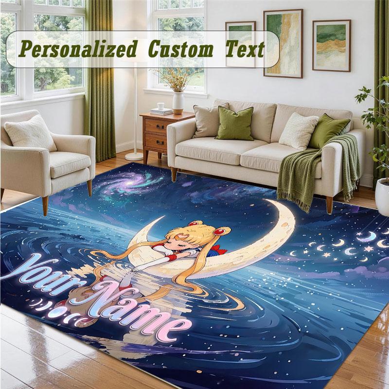 Crystal Velvet Square Rug Custom NameSailor Moon Pattern Non Slip Home Floor Decor Rug