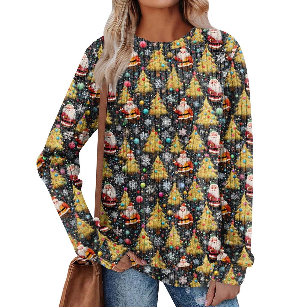 Women's Printed Lightweight Brushed-Cotton Round Neck Top