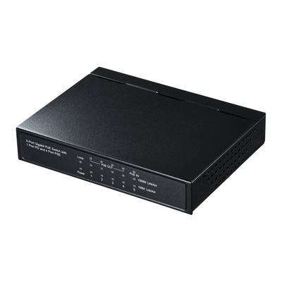 Коммутационный концентратор Sanwa Supply Gigabit, совместимый как с приемом питания PoE, так и с питанием (5 портов, поставка) LAN-GIH5PSEPD