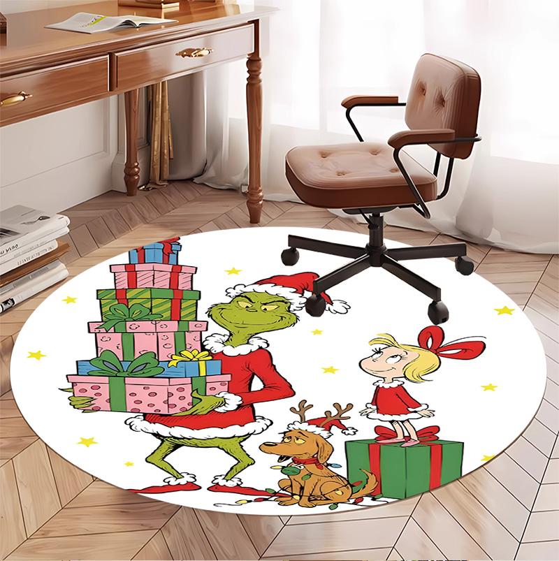 The Grinch Pattern Round Rug, Indoor/Outdoor Mat, for Picnic, Gameroom, Bedroom, Office, Living Room, Home Decor Carpet, Birthday Gift