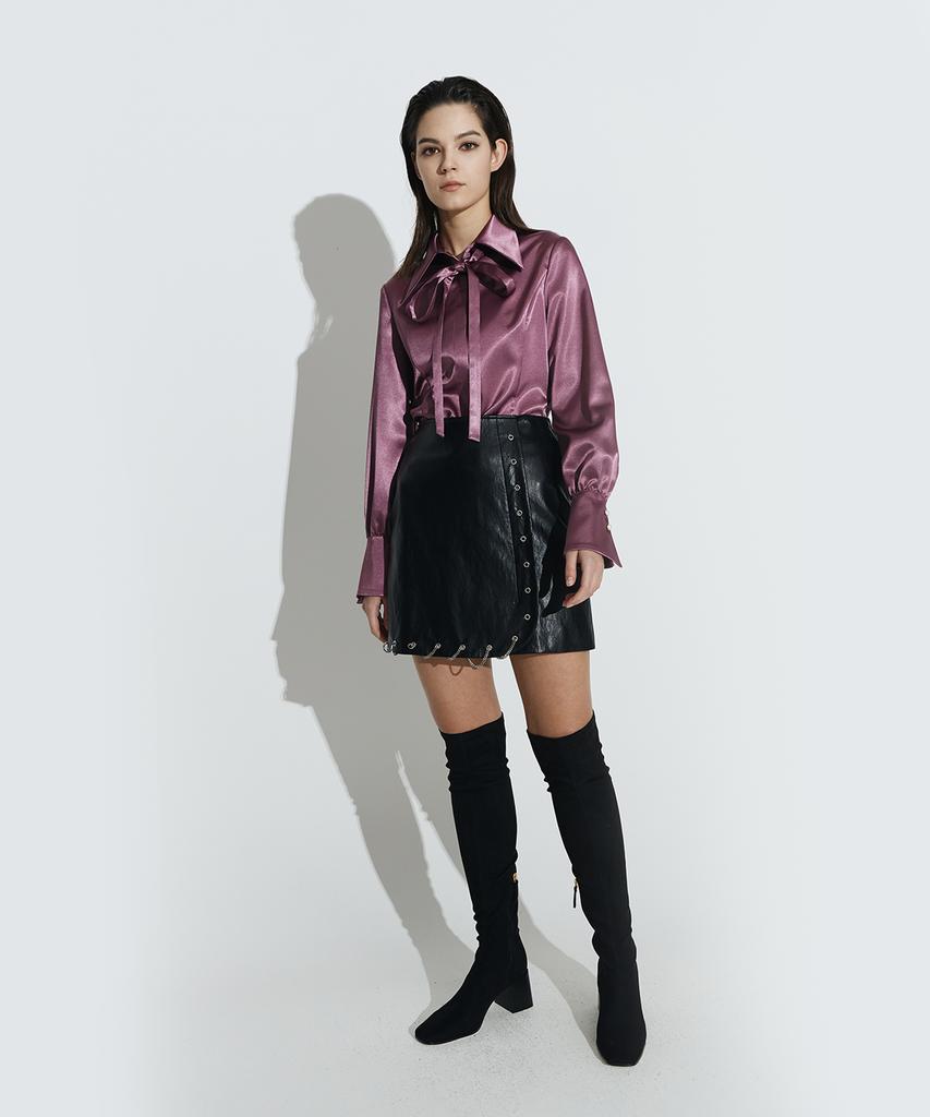 Chaenyuyog Silky Satin Fitted Shirts [Purple]