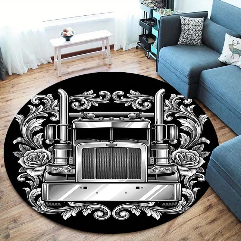 Sketch Armor Dragon Wolf Truck Round Area Rug,Carpet Rug for Living Room Bedroom Sofa Playroom Decor,Non-slip Floor Mat