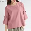 Женская повседневная однотонная свободная блузка с круглым вырезом и рукавом 3/4