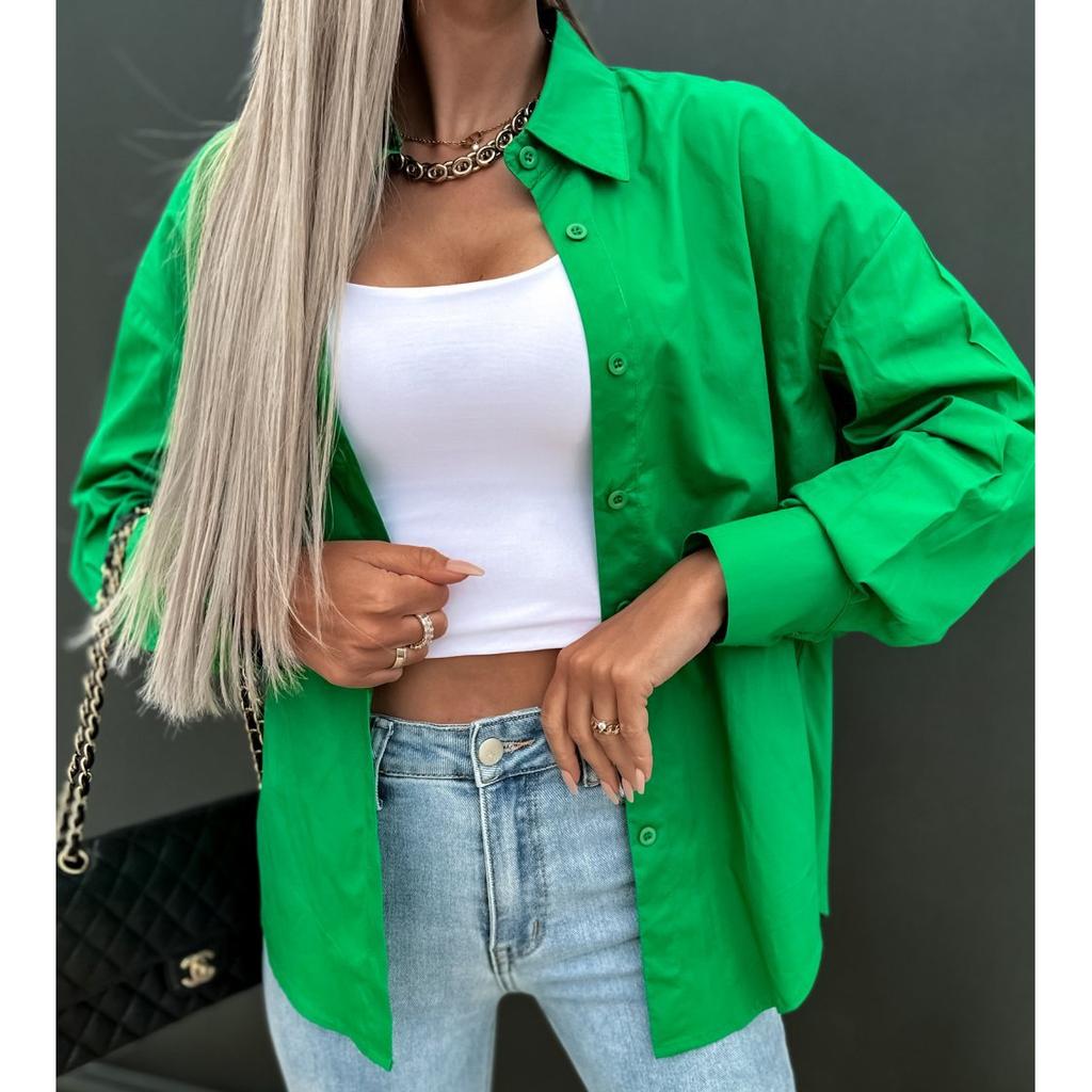 Женская большая рубашка, однотонная, яркий топ, повседневная футболка, рубашка на пуговицах, женское пальто
