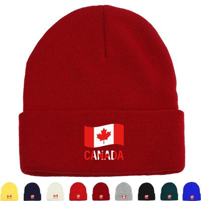 Вязаная шапка с принтом флага Канады, женская шапка с кленовым листом, легкий повседневный головной убор, вязаная шапка, шапка-бини