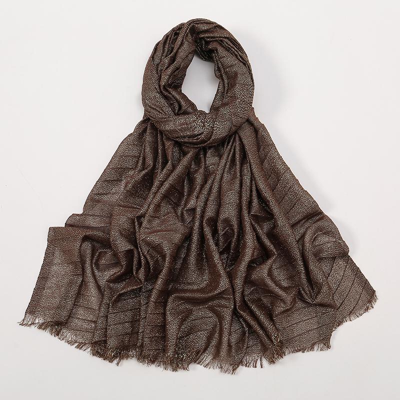 Однотонная люрексовая блестящая мерцающая мятая шаль-шарф женский классический дизайн блестящая повязка на голову обертывание однотонные шарфы с кисточками мусульманский хиджаб