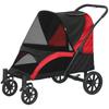 Foldable Pet Stroller for Medium Dogs with Four Big Wheels, Shock-Absorbing Frame, Safety Leashes, Brakes, Red/Black