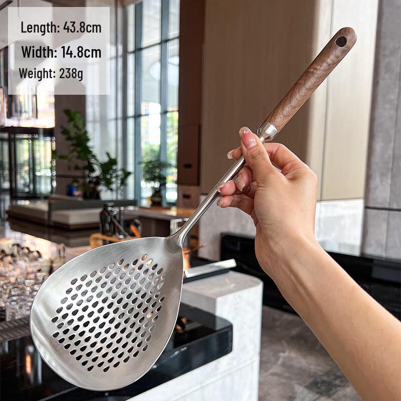 ZISIZ 304 Stainless Steel Slotted Spoon with Walnut Handle