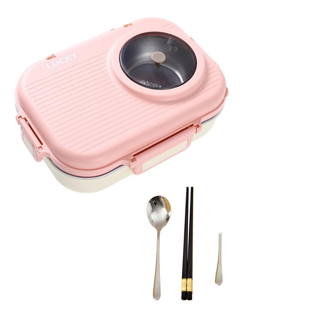 900 мл Микроволновая печь 304 Нержавеющая сталь Бенто Ланч-бокс с миской и столовыми приборами Студенческий портативный 3 отделения Герметичные контейнеры для еды