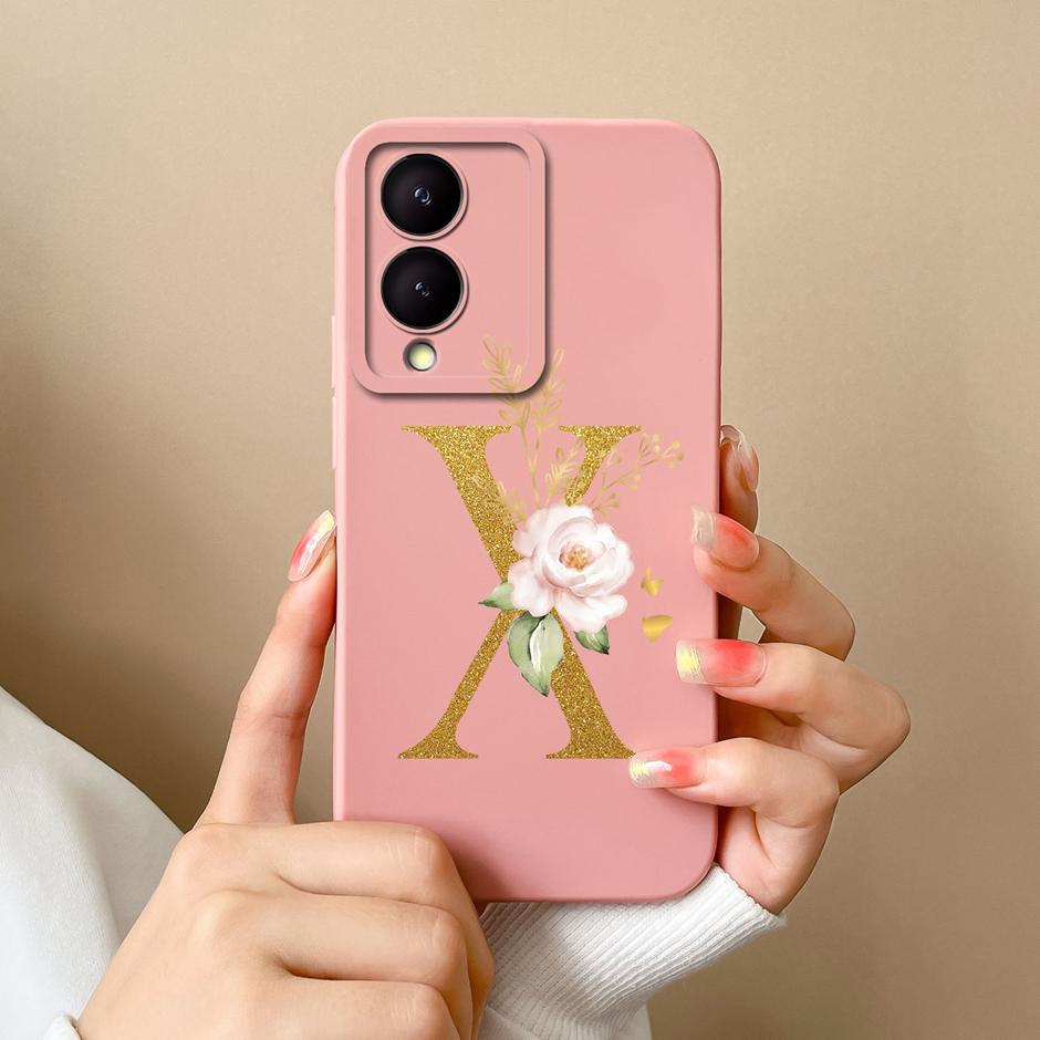 Чехол для VIVO Y17S 4G A To Z Милый Цветочный Буквенный Узор Гладкий Жидкий Силиконовый Чехол Для VIVOY17S Y17s 4G Модный Чехол Для Пары
