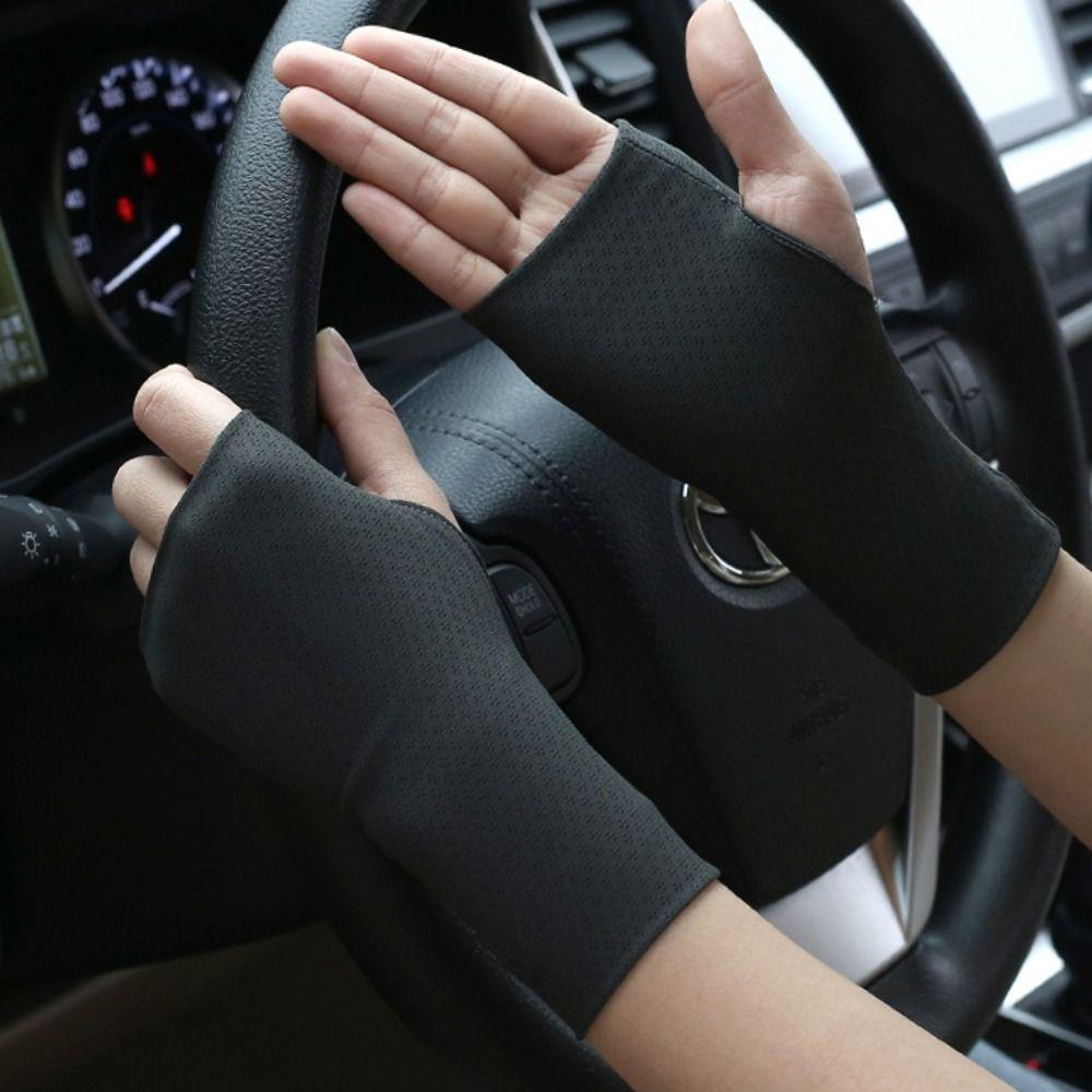 Тонкие перчатки-митенки от солнца с половиной пальцев, однотонные, из ледяного шелка, перчатки без пальцев для вождения