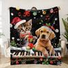 Cat Dog Piano Christmas Throw Blanket, Soft Warm Bed Couch Cover, Cute Pet Holiday Home Decor