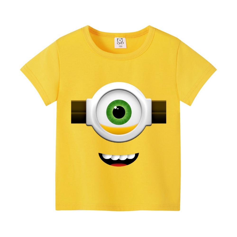 Cartoon Minion Print Summer Children's Sports T-shirt Loose and Comfortable Tops for Boys and Girls