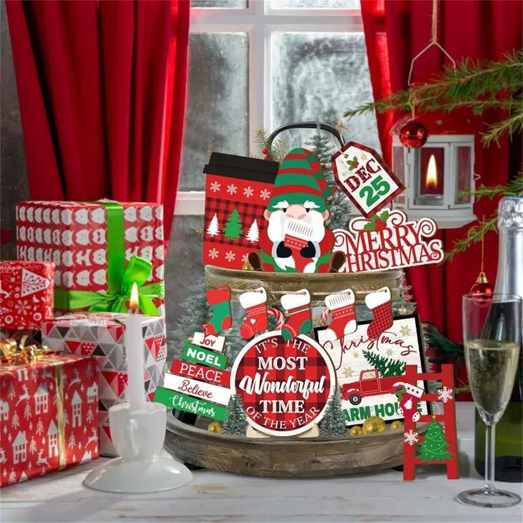 Рождественские украшения для многоярусного подноса, рождественский декор для стола, рождественский декор для зимней фермы, домашнего декора, полки для вечеринки(9pc)