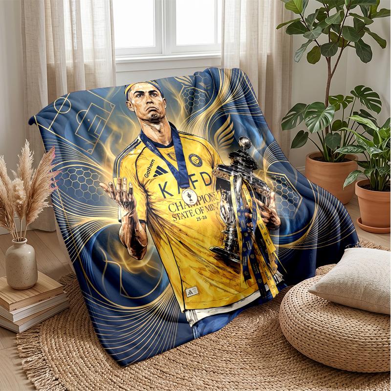 Cristiano Ronaldo Printed Flannel Blanket Skin Friendly Warm Decorative Throw for Indoor Couch Bed Daily Use