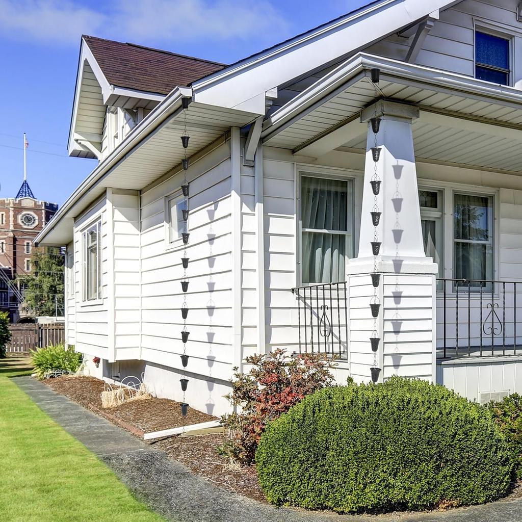 Rain Chains for Gutters with Gutter Adapter, Aluminum Hammered Long Cup Gutter Chain Downspout, 8-1/2 Feet Length Replacement Rain Chain Gutters,