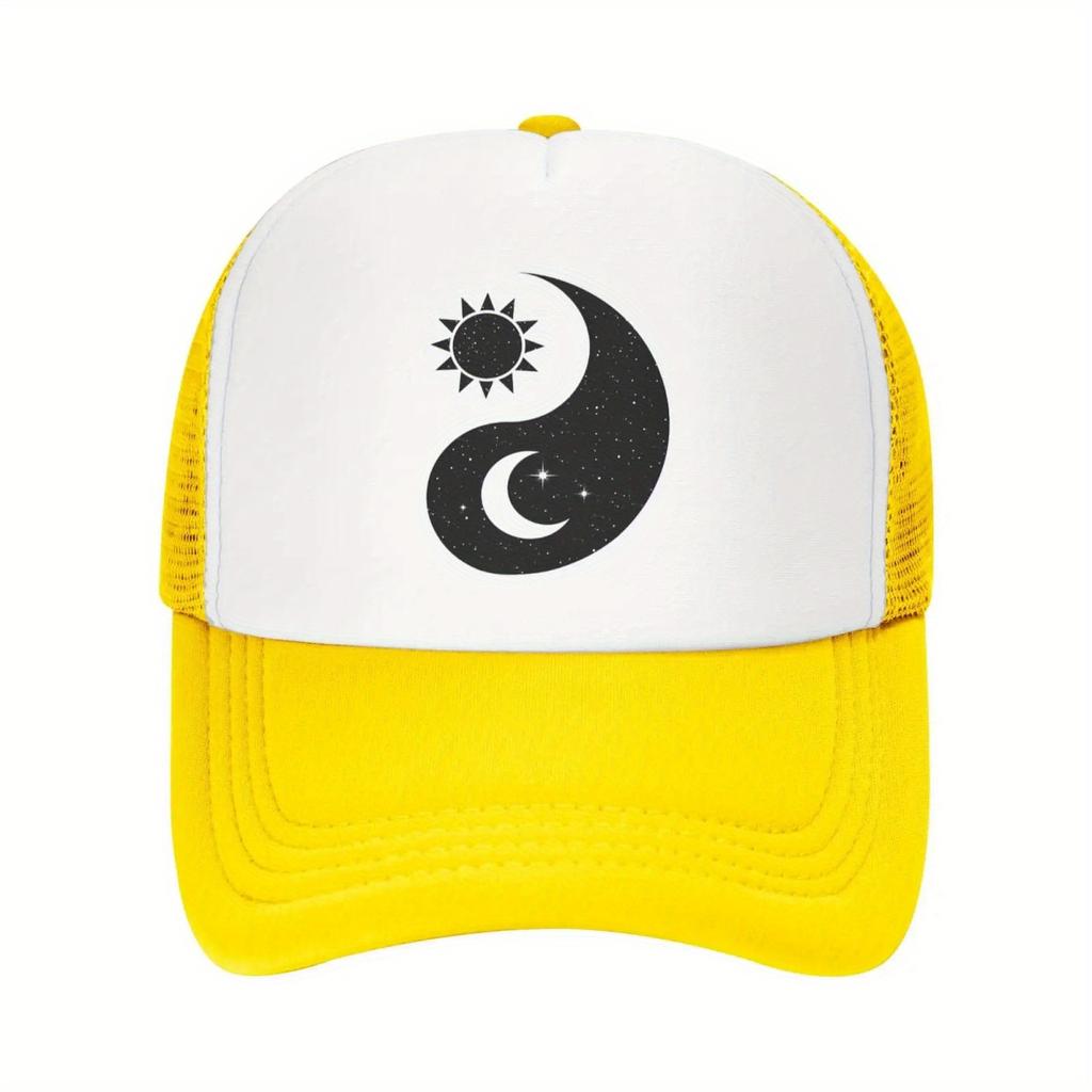 Yin Yang Sun Moon Graphic Trucker Hat Green White Adjustable Unisex Baseball Cap Casual Outdoor
