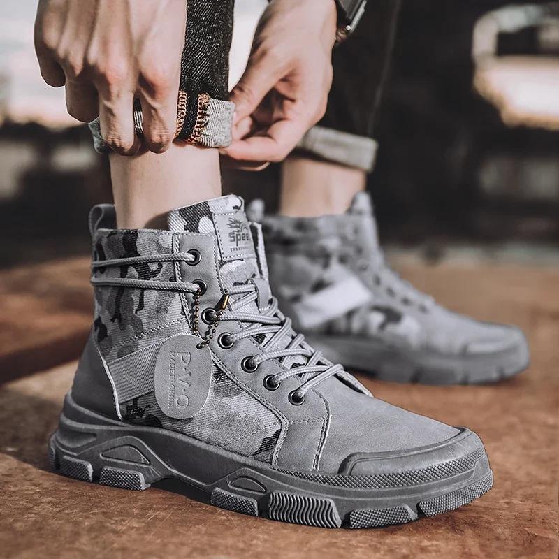 Casual Flats Mens Boot Breathable Non Slip Work Safty Shoes Zapatos Hombre Hikng Boots Men Autumn High Top Camouflage Desert