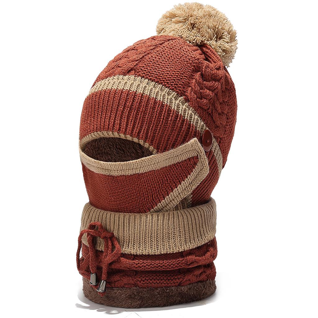 Зимняя шерстяная шапка, холодная маска, защита шеи, шапка из трех частей, уличная, от холода, теплая, вязаная шапка