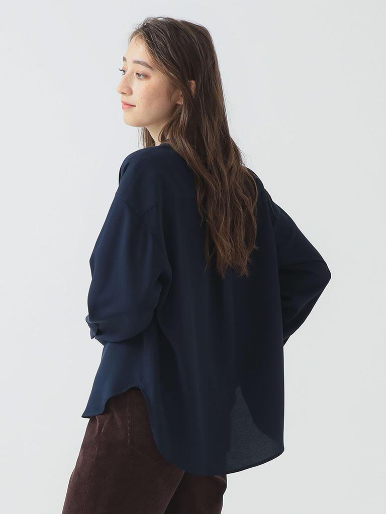 B:MING LIFE STORE by BEAMS Women's Washable Drape Shirt Blouse (Sizes S-M) Navy