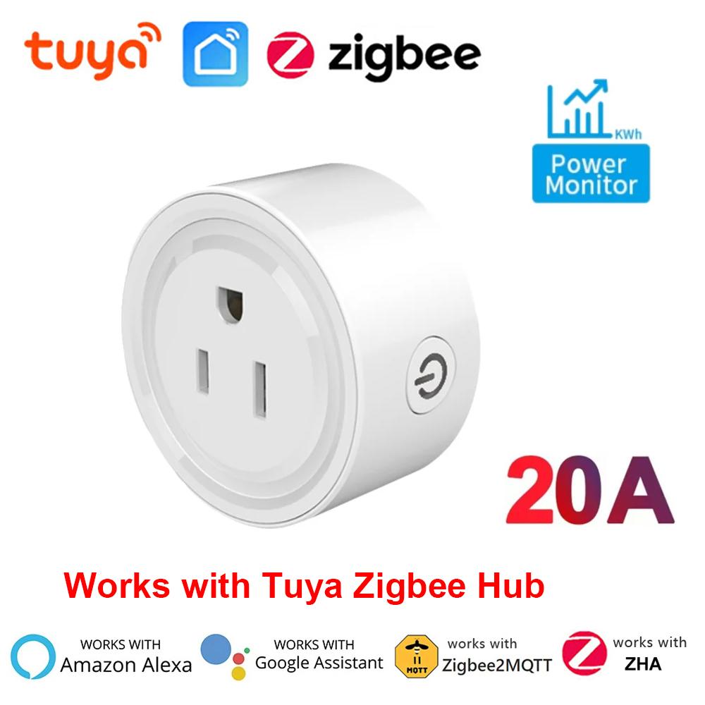 Умная розетка Tuya WiFi/Zigbee, американская умная розетка 20А с мониторингом мощности, таймером, управление через приложение Smart Life, работает с Alexa Google Home