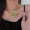 Big Exaggerated Flower Necklace Coarse Neck Chain Wedding Metal Rose Necklace  Birthday