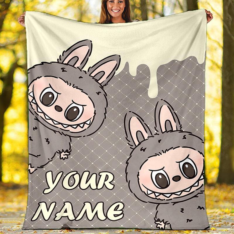 Customizable Labubu Throw Blanket – Personalized Name, All-Season Cozy Snug Blanket, Machine Washable, Personalized Blanket