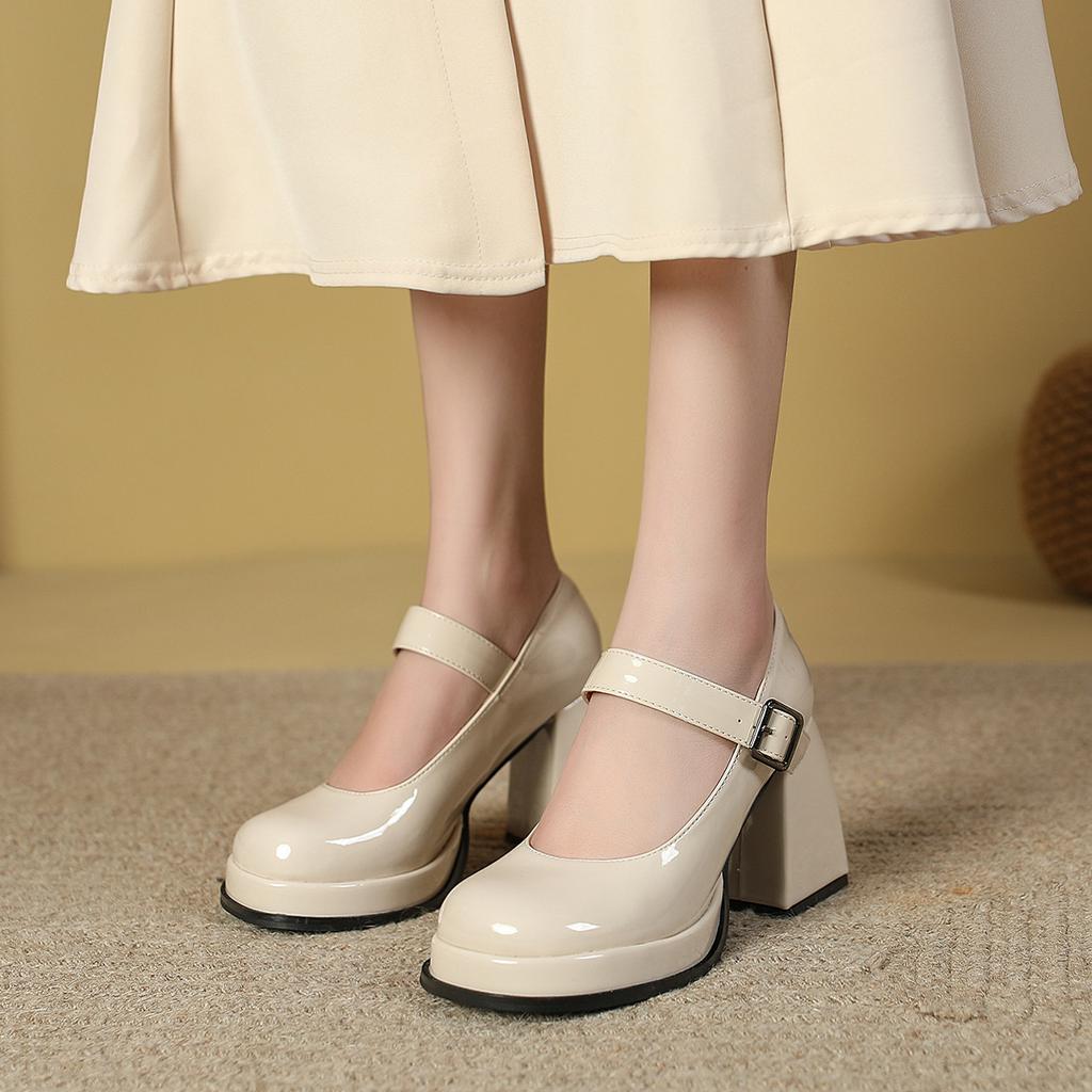 Женские туфли на высоком толстом каблуке, ретро туфли Мэри Джейн, платформа, водонепроницаемая подошва, круглый носок, маленькие кожаные туфли в японском стиле JK лоли