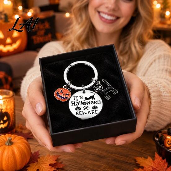 Creative Holiday Gifts Halloween Keychain Ghost Pumpkin Key Ring Charm Gift for Stainless Steel Spooky Decoration Accessories Backpack