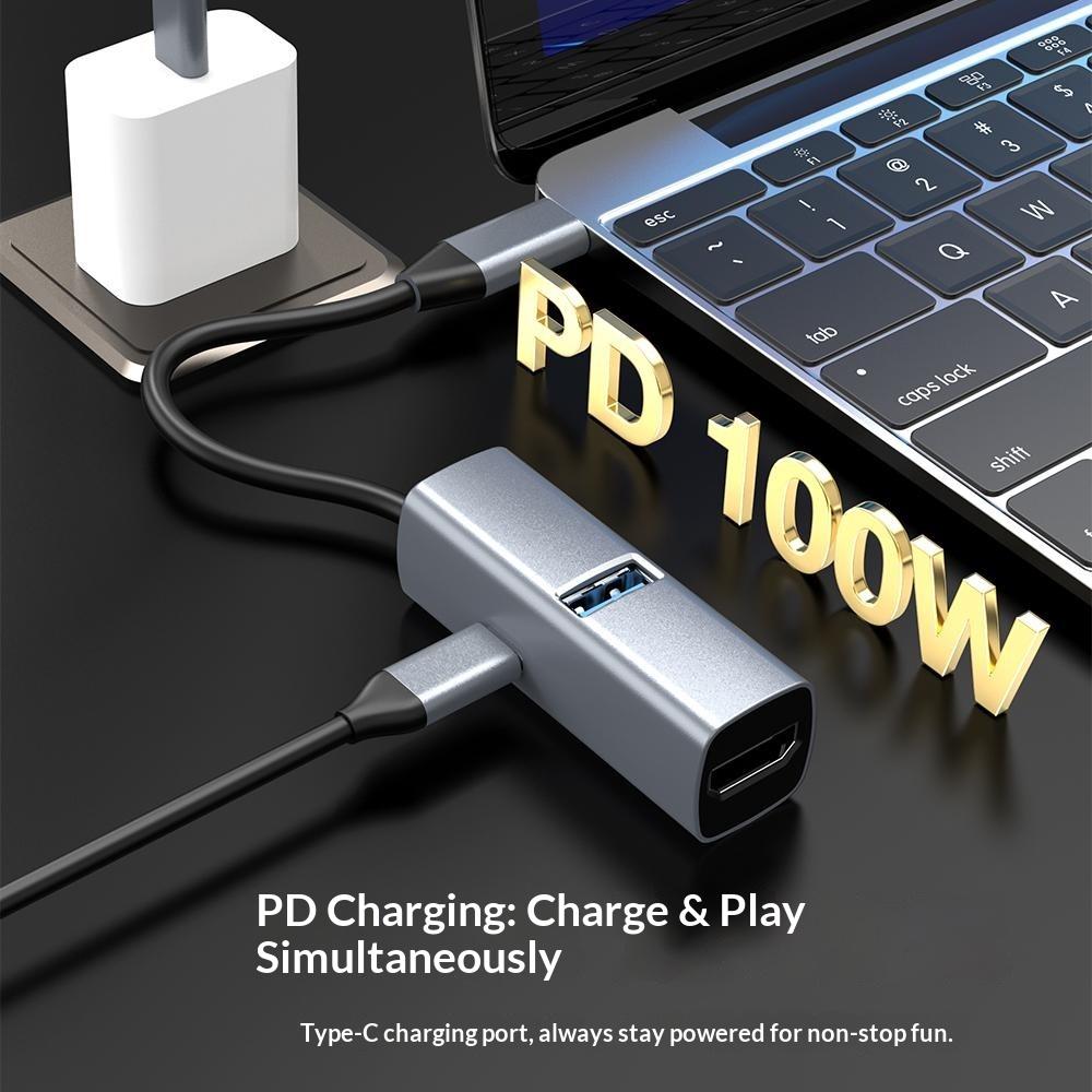 Type C to HD Converter 100W 4K 3 in 1 USB 3.0 Hub Adapter Portable Fast Charging for TV / Monitor Screen Mirroring