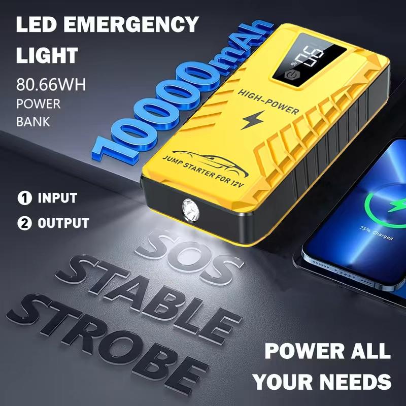 Автомобильный пусковой блок Power Bank 2000A для 12-вольтовых автомобилей и мотоциклов, портативное автомобильное зарядное устройство, умный пусковой блок с умными зажимами и LED