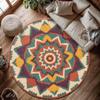 Круглый ковер-циновка Мандала Бохо Этнический Декор для дома Нескользящий Ручной работы Красочный Геометрический Коврик для пола в гостиную