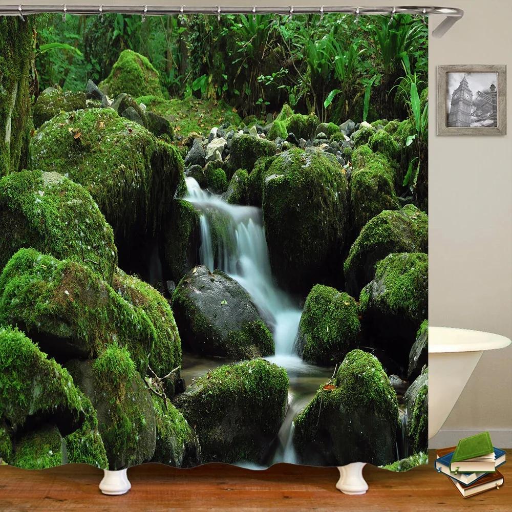3D Natural Landscape Waterfall Forest Printed Bathroom Shower Curtain Polyester Waterproof Curtain With Hook Home Decor Curtain