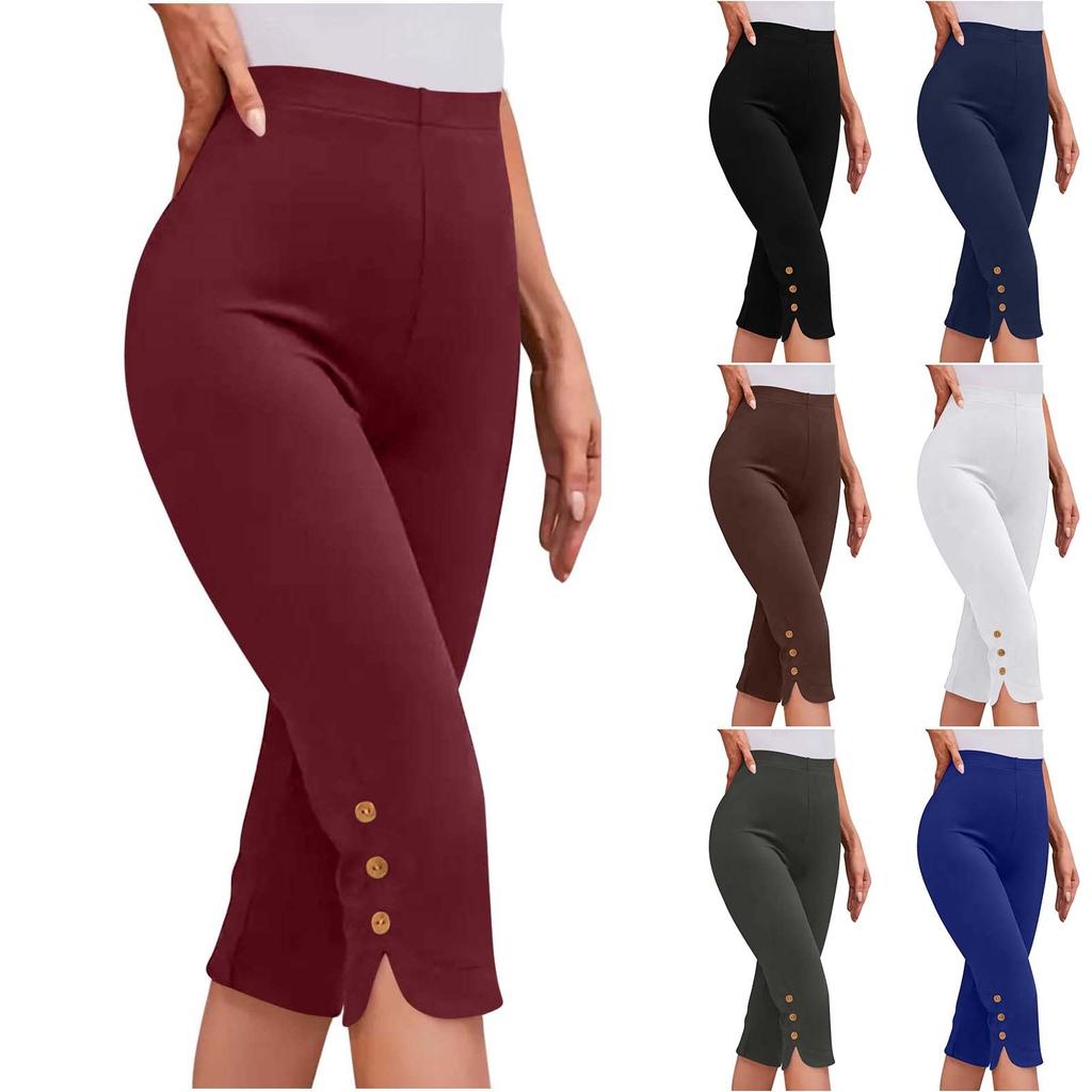 Women's Solid Color Slim Fit Sporty Seven-Quarter Pants