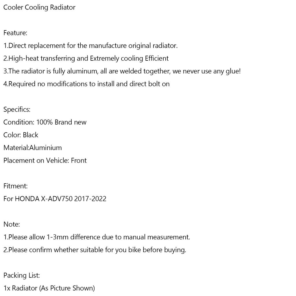 Radiator Cooler Cooling Water For Honda X-ADV 750 XADV 2017-2023